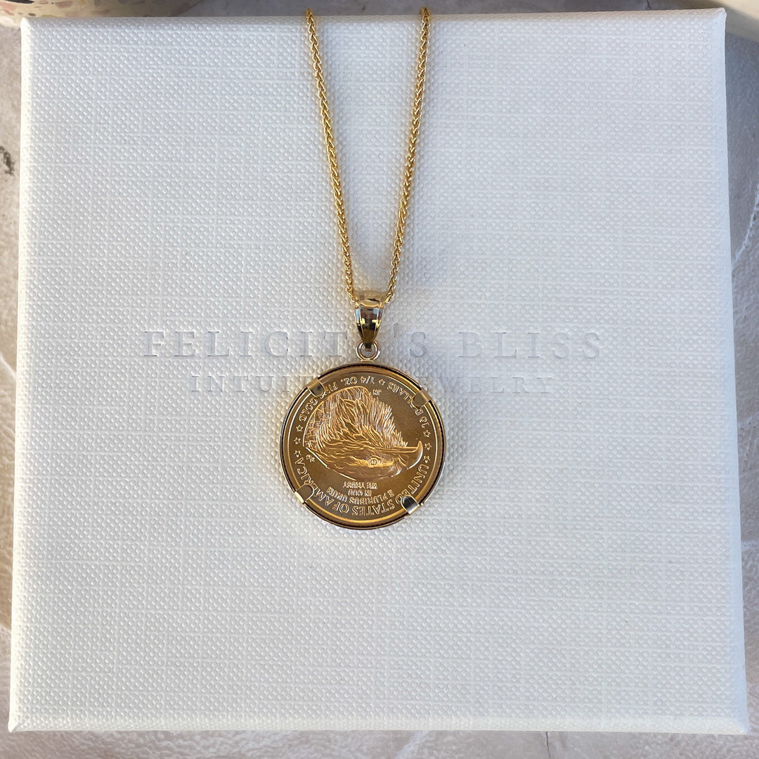Gold American Eagle Coin Pendant Necklace