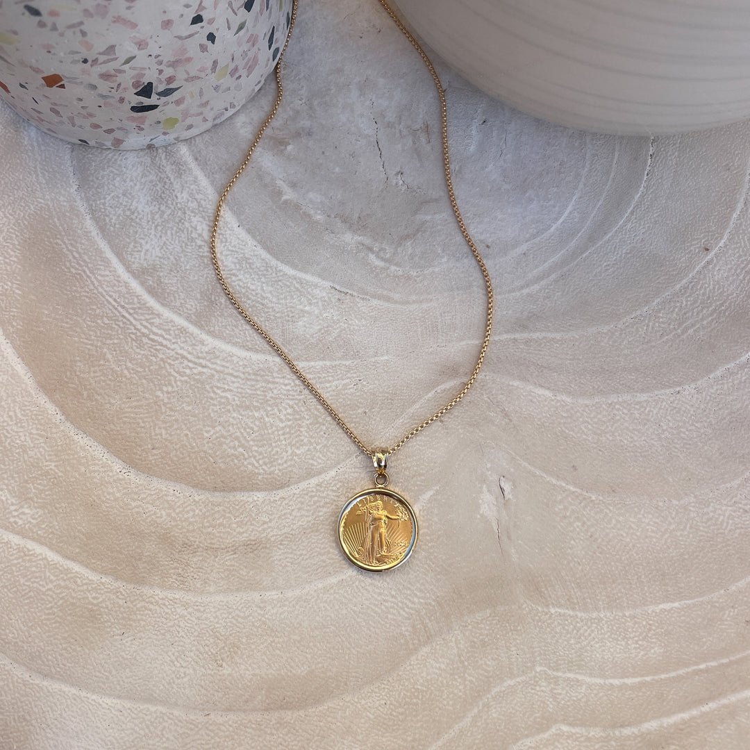 Gold American Eagle Coin Pendant Necklace